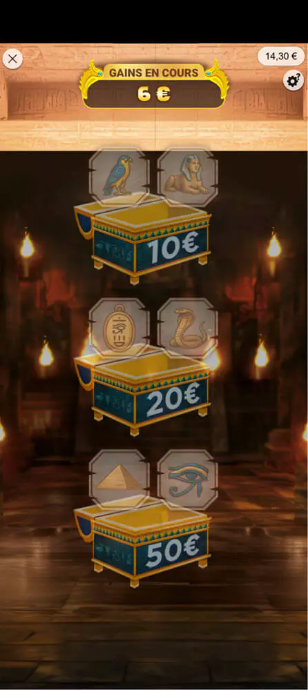 Les coffres dans le jeu n°2, perdant dans cette partie.