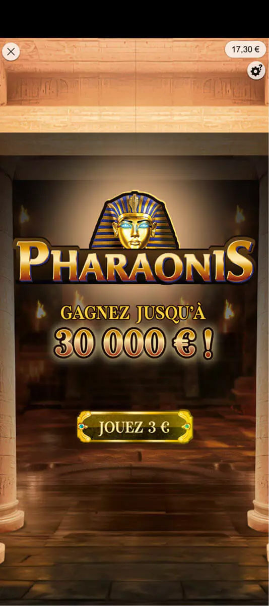 Présentation du jeu Pharaonis au lancement d'une partie dans l'application FDJ.