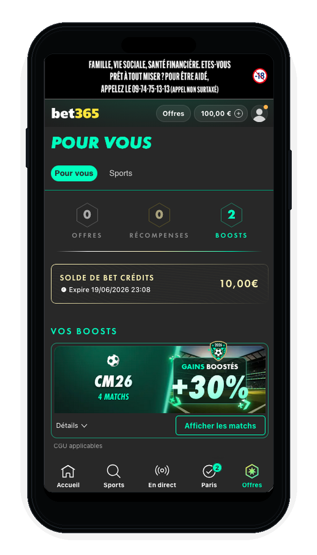 Capture des 10€ crédités en Bet Crédits