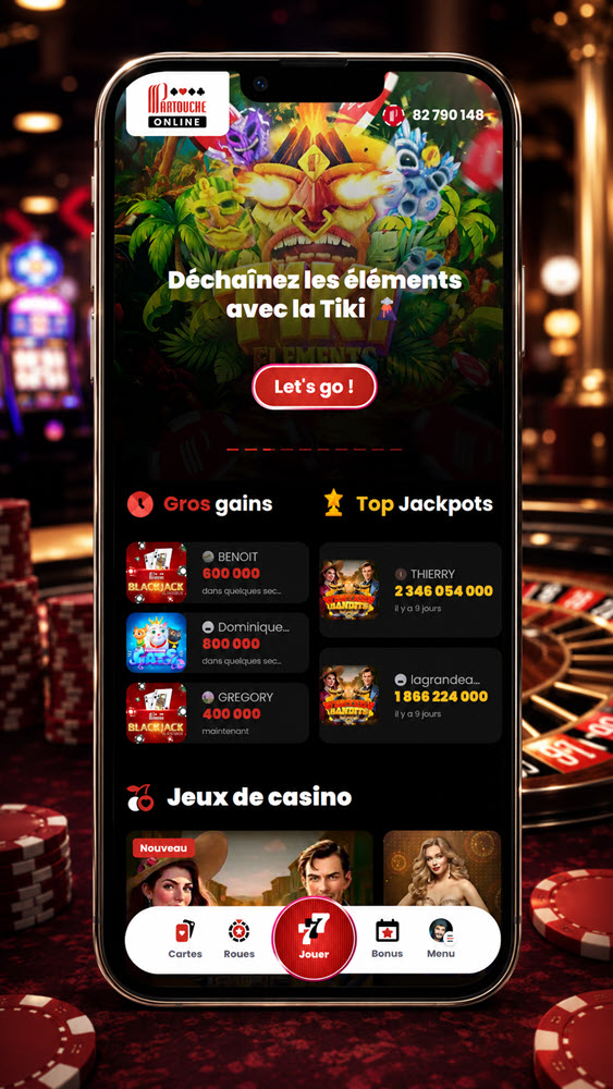 Partouche Online : une vue du site sur mobile avec ses machines à sous virtuelles