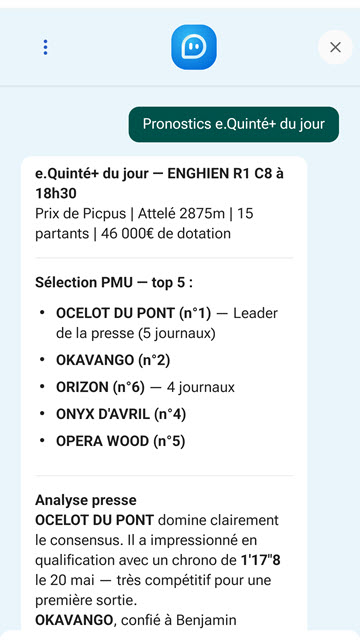 Une première demande classique sur le Quinté+ du jour