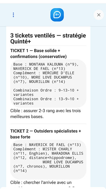 Le rendu des tickets Quinté+ générés
