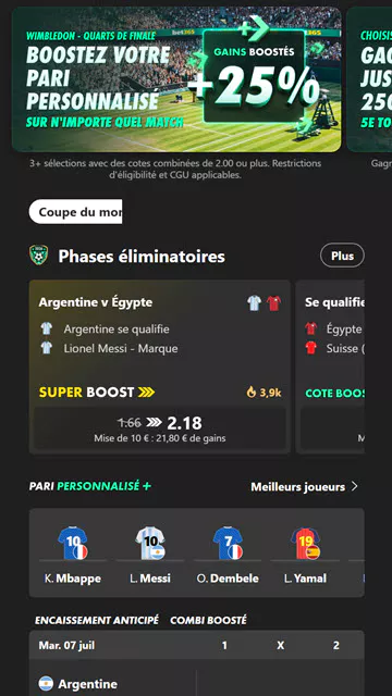 Les cotes boostées et super boost Bet365