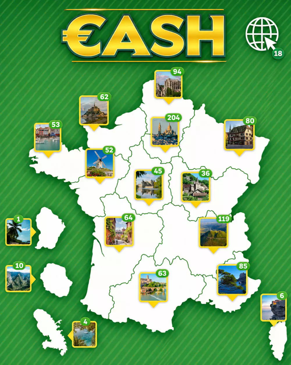 Carte des gagnants CASH FDJ : les 996 chanceux à 500 000€ région par région