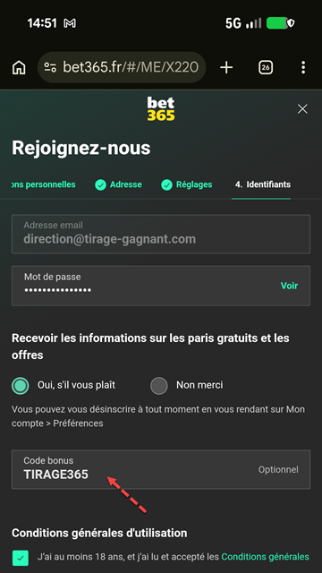 Entrez le code bonus