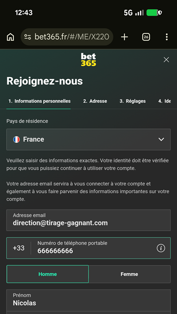Créez votre compte Bet365.fr