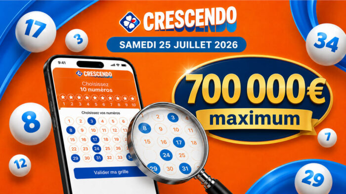 Résultats Crescendo FDJ du samedi 25 juillet 2026 : 2 grands gagnants aujourd&rsquo;hui à 350 000 € chacun