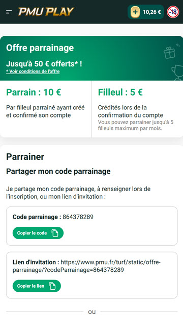 Votre code parrainage personnel