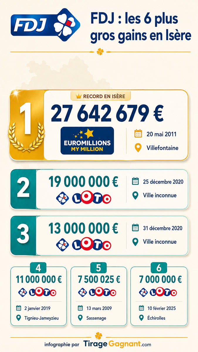 Isère : les plus gros gains et gagnants FDJ au Loto et à l&rsquo;EuroMillions