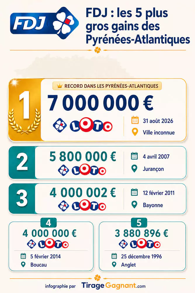 Top 5 des gros gagnants Loto dans les Pyrénées Atlantiques