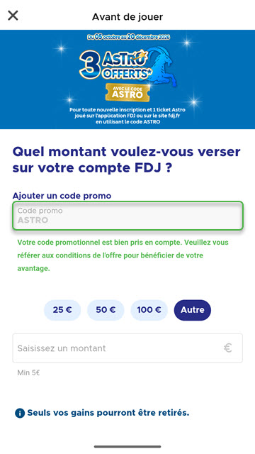 Entrez le code promo ASTRO