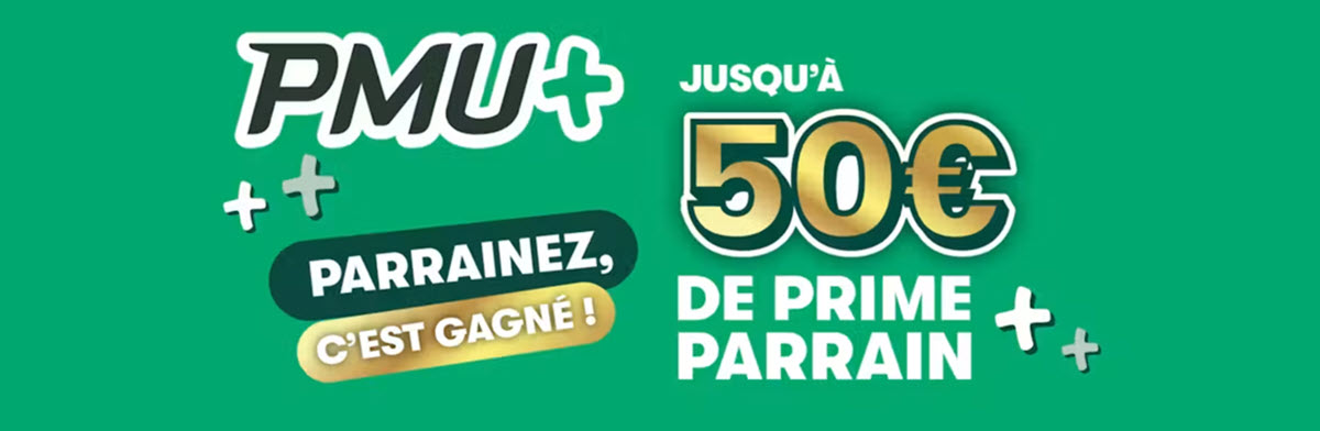 Compte PMU+ pour les parieurs en point de vente. L'offre de parrainage est accessible également jusqu'à 50€