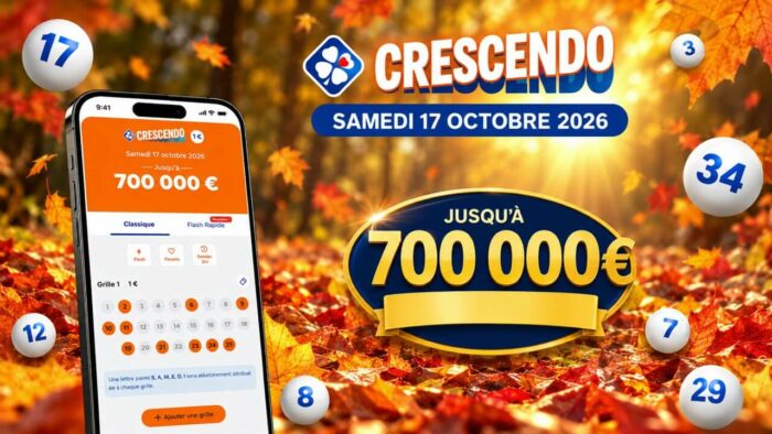 Résultat Crescendo FDJ du samedi 17 octobre 2026 : 700 000€ partagé, 8 joueurs remportent 1 840€